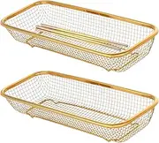 JYJFGSFA 2-Pack Gold Flatware Organizer - Sturdy Mesh Design, Dishwasher-Safe & Easy-Clean Utensil Holder, Silverware Container Drawer Storage