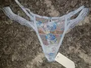New VS/love for lemons strappy embroidered floral v string xl lt blue