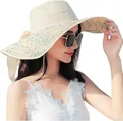 [Cauplse] Summer Wide Brim Big Bowknot Panama Hats Sun Hat for Women Straw Beach Hat for Women UV Protection UPF50+ Foldable Packable Straw Panama Hat, Off- Whtie