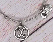 NEW NWT Alex and Ani Letter Initial X Charm Bangle Silver Bracelet