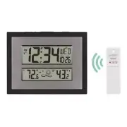 Atomic LCD Clock Temperature Forecast Black Silver Calendar View Outdoor Sensor