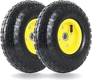 (2 Pack) AR-PRO 4.10/3.50-4" All Purpose Utility Air Tires/yellow Wheels with 10" Inner Tube, 5/8" Axle Bore Hole, 2.2" Offset Hub and Double Sealed Bearings for Hand Trucks and Gorilla Cart