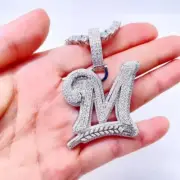 3Ct Round Real Moissanite Custom Letter 'M' Men's Pendant 14K White Gold Plated