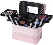 [YLSZHYR] Cosmetic Storage Box PU Leather Large High Capacity Portable Toiletry Bag for Travel Make Up Bag Makeup Brush Portable Storage Bag Travel Cosmetic Makeup Case(Pink 4 Sided Openning)