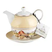 French Country Kitchen Tea For On The Farm Cows Teapot and Cup Set