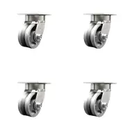 4 Inch KP V-Groove Semi Steel Swivel Caster Set w/Ball Bearings & Swivel Locks