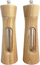 Wooden Salt and Pepper Grinder Set,Manual Pepper Mill Grinder,Salt and Pepper Grinder Set with Ceramic Core,Refillable Pepper Grinder with Acrylic Visible Window,Pepper Grinder For Seasoning,2 Pack