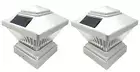 Set of 2 Silver Color Square Solar Light Post Cap 4x4 PVC Fence Style 246SX2