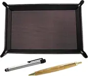 Chevrolet Choco Color Cowhide Leather Pen Tray Metal Touch Stick Silver and Maple Wood Axis Retro Ballpoint Pen Set TRATYO-ALST-HS47S