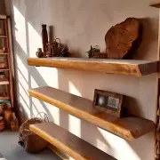 Rustic Teak Natural Edge Floating Shelf without Brackets