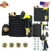 Leak-Free 150ft Expandable Hose with Brass Connectors & 10 Spray Nozzle - Black