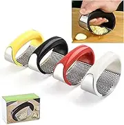 304 Stainless Steel Ring Garlic Press, Garlic Press Rocker, Masher Ginger with Ergonomic Handle, Masher Kitchen Small, Kitchen Tool Easy to Clean Dishwasher Safe (2 Yellow)