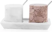 [Radicaln] Marble Salt Cellar with Lid and tray 3 Inch White and Marinara Salt Container, Set of 2 Seasoning Jars, Spice Storage Container for Kitchen countertop, spice jars Sugar bowl