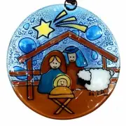 Nativity Scene Christmas Tree Ornament - Art Glass Light Catcher Christmas Gift