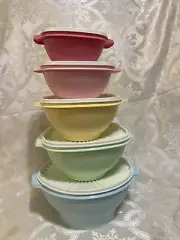 Brand New Tupperware Servalier Bowls - Set of Five Bowls And Lids Retro