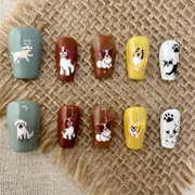 Hand-Painted Cute Dog Press-On Nails with Multicolor Base