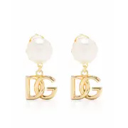 [Dolce & Gabbana] Dolce & Gabbana DG-logo Drop Earrings ONE SIZE GOLD/WHITE