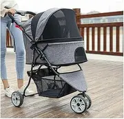 pet Stroller Pet Equipment Pet Stroller with Handle Reversion Function, Pet Travel Pushchair Pram Jogger Buggy for Dogs with EVA Steel Wheels Maximum Weight 15Kg (Color : Gray)