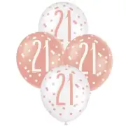 Rose Gold White 21st Birthday Latex Balloons 30cm (12") 6pk Party Supplies