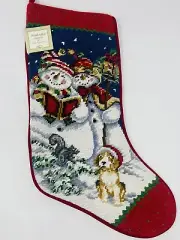 C&F Ent. Handmade Wool Needlepoint Caroling Snowmen Stocking Donna Race Design