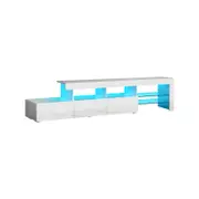 Oikiture Entertainment Unit Led Gloss Glass Shelf White 220cm