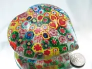 M Design Art Glass Mouth Blown Rainbow Heart Millefiori Paperweight PW-1103