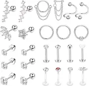 [Sanfenly] 25Pcs 16G Cartilage Piercing Jewelry Surgical Steel Helix Piercing Jewelry Forward Helix Earrings Conch Hoop Cartilage Earring Stud