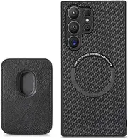 [RUNGOS] for Samsung S22 Ultra Case Magsafe, with Magnetic Wallet & Card Holder (Carbon Fiber Texture)[Stable Magnetic] [10Ft Drop Tested] Shockproof for Samsung Galaxy S22 Ultra Wallet Case 6.8'' Black