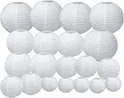 20Pcs White Paper Lanterns,6" 8" 10" 12" Round Paper Lanterns,White Hanging Lanterns Lamp for Birthday, Wedding, Christmas, Bridal, Home Decor, Party Decoration