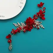 [JIMINISO] Red Flower Hairbands Gold Color Metal Leaf Headdress for Bride Hair Jewelry Accessory Chinese Fashion Headwear
