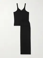 [Skin] Skin - Dreamy Ribbed Stretch-tencel™ Modal Jersey Pajama Set - Black - medium medium Black