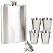 6pc Stainless Steel Set - 8oz Flask w/ 4Cups & 1Funnel with gift box