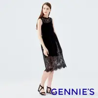 在飛比找PChome24h購物優惠-Gennies奇妮 蕾絲典雅無袖長洋裝(T1D14)