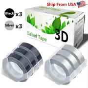 (3Silver,3Black) Label Tape used for Dymo 20008 Dymo 814580 Label Makers