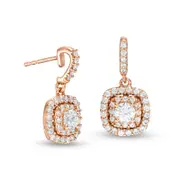 1 CT. T.W. Diamond Double Cushion Frame Drop Earrings in 14K Rose Gold