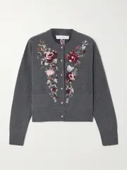 [RABANNE] RABANNE - Embroidered Crystal-embellished Wool And Cashmere-blend Cardigan - Dark gray - large large Gray