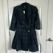 NWT ALEXIA ADMOR JACKI PLAID DRESS Emerald Plaid Size 8 MISSING BUTTONS
