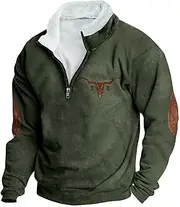 [JIEMUXIU] Men's Quarter Zip Sweater, Western Aztec Sweatshirt, Fleece Lining, Fashion Sweatshirt, Casual, Sporty, Retro, Green, Medium