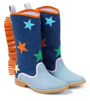 [Stella McCartney Kids] Stella McCartney Kids Faux leather-trimmed cowboy boots UK 13 blue