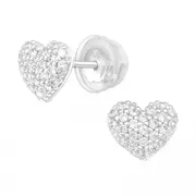 Kids Silver Cubic Zirconia Heart Stud Earrings