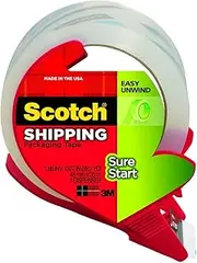 (1, 4 Rolls) - Scotch Sure Start Shipping Packaging Tape with Dispenser, 4.8cm x 38.2 Yards, 4 Roll with Dispenser (3450S-RD)