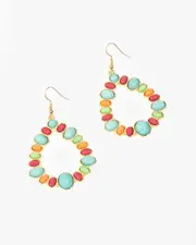 Multi Colour Stone Detail Hook Drop Earrings