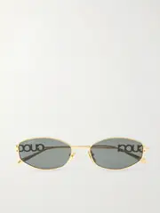 [GUCCI EYEWEAR] GUCCI EYEWEAR - Lettering Oval-frame Crystal-embellished Gold-tone Sunglasses - One size One size Gold