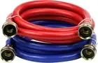 2 PACK Rubber 6FT Washing Machine Hoses Burst Proof Red and Blue Coded Washer