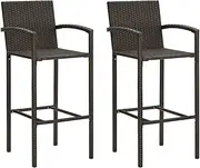 Bar Stools 2 pcs Brown Poly Rattan,Stylish Rattan Bar Stool Set with Footrest for Indoor and Outdoor Use Patio Chairs, Outdoor Furniture