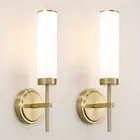 Gold Wall Sconces Set of 2, Modern Bathroom Sconces Wall Lighting with Opal W...