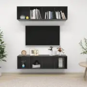 NNEVL Wall-mounted TV Cabinets 2 pcs High Gloss Grey Chipboard