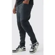 Mens Black Plus Skinny Fit Coated Biker Jeans