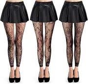 [Abberrki] Women High Waist Fishnet Footless Leggings Flower Pattern Footless Tights
