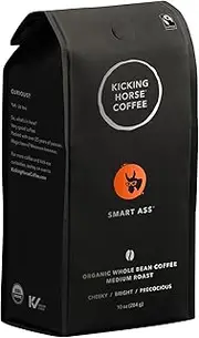 Kicking Horse Coffee Smart Ass, Medium Roast, Whole Bean, Certified Organic, Fairtrade, Kosher, 10 Ounce (Pack of 6)